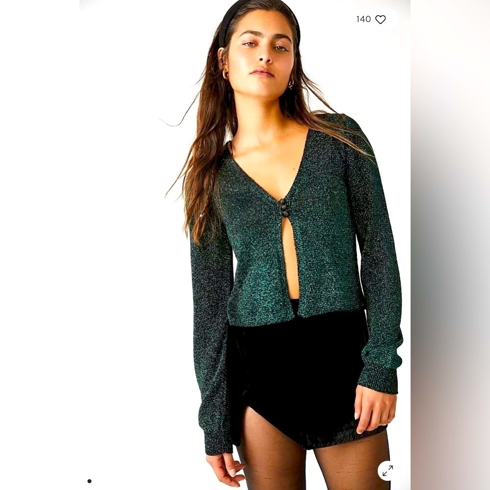 Free People Green Emmaline Cardigan Sweater, Sparkly
